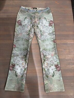 611. Overdrive Floral Print Women's Jeans. Made In Italy
